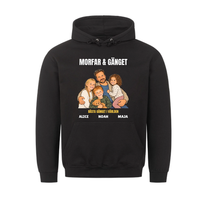 Morfar och gänget t-shirt med ditt foto som tecknad familj och barnbarnens namn. Personlig present till morfar eller farfar