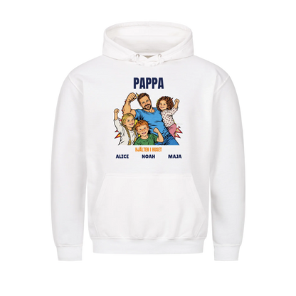 Pappa hjälten i huset t-shirt med ditt foto i pop art serietidningsstil och barnens namn. Personlig present till pappa