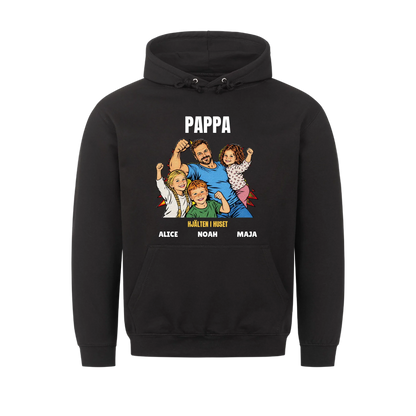 Pappa hjälten i huset t-shirt med ditt foto i pop art serietidningsstil och barnens namn. Personlig present till pappa