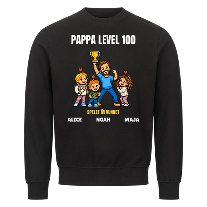 Pappa level 100 t-shirt med ditt foto i pixelstil och barnens namn. Rolig present till pappa