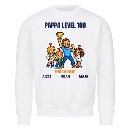 Pappa level 100 t-shirt med ditt foto i pixelstil och barnens namn. Rolig present till pappa