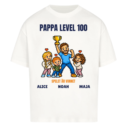 Pappa level 100 t-shirt med ditt foto i pixelstil och barnens namn. Rolig present till pappa