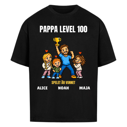Pappa level 100 t-shirt med ditt foto i pixelstil och barnens namn. Rolig present till pappa