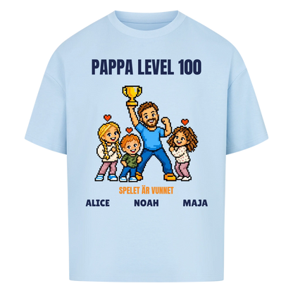 Pappa level 100 t-shirt med ditt foto i pixelstil och barnens namn. Rolig present till pappa