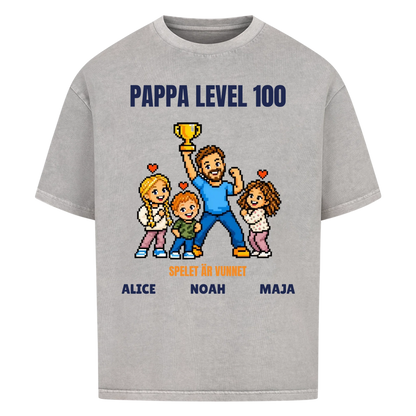 Pappa level 100 t-shirt med ditt foto i pixelstil och barnens namn. Rolig present till pappa
