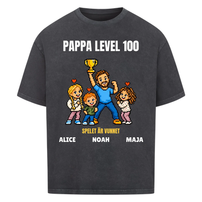 Pappa level 100 t-shirt med ditt foto i pixelstil och barnens namn. Rolig present till pappa
