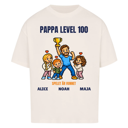 Pappa level 100 t-shirt med ditt foto i pixelstil och barnens namn. Rolig present till pappa