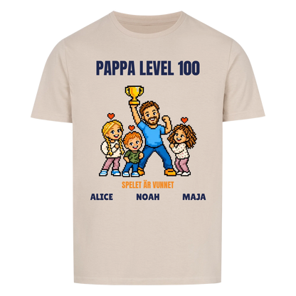 Pappa level 100 t-shirt med ditt foto i pixelstil och barnens namn. Rolig present till pappa