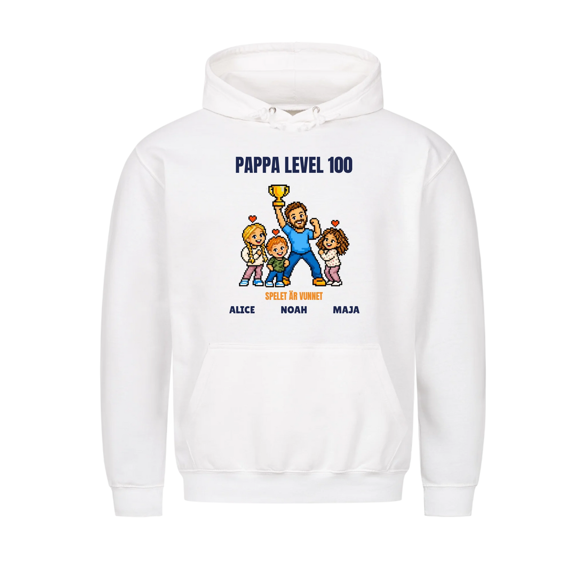 Pappa level 100 t-shirt med ditt foto i pixelstil och barnens namn. Rolig present till pappa
