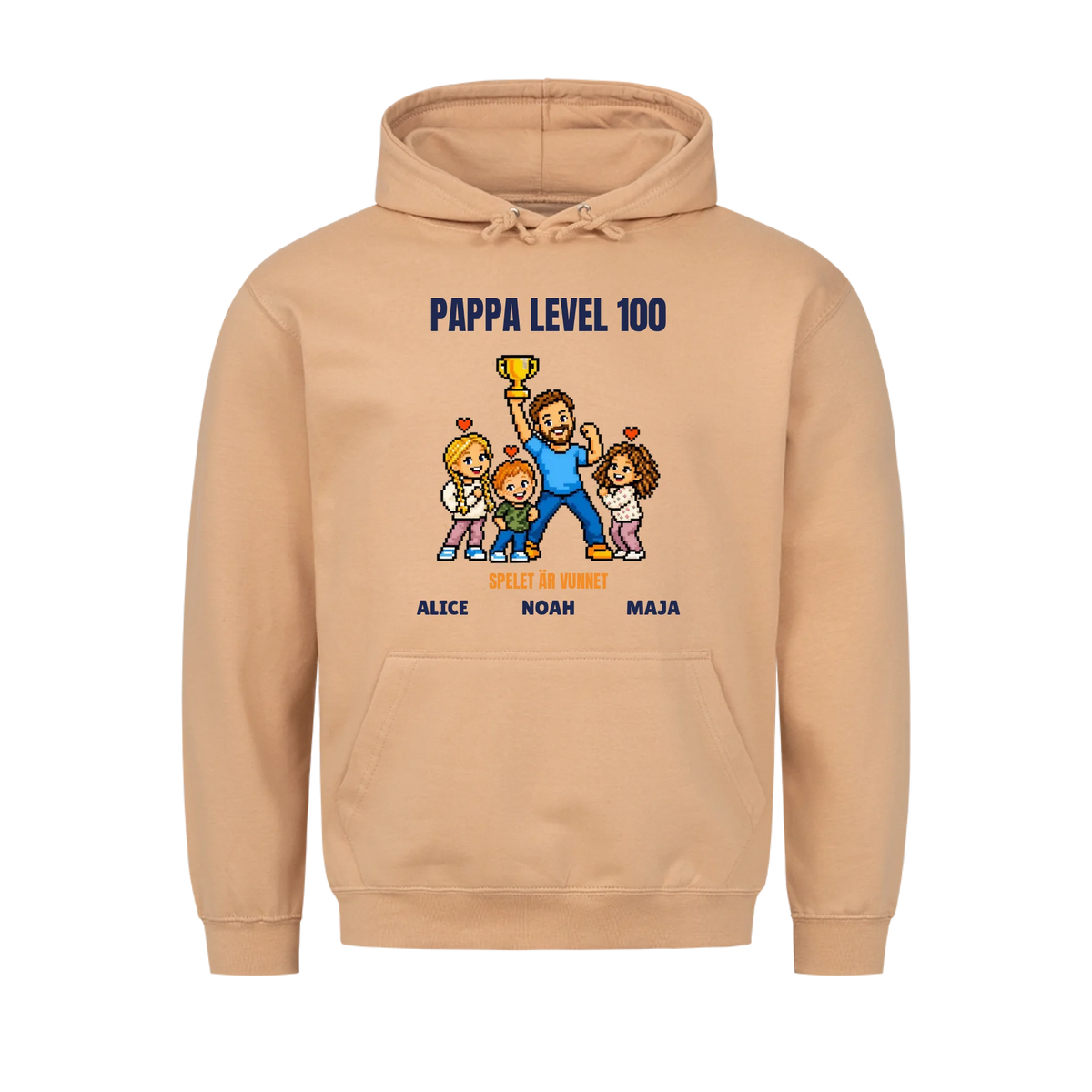 Pappa level 100 t-shirt med ditt foto i pixelstil och barnens namn. Rolig present till pappa