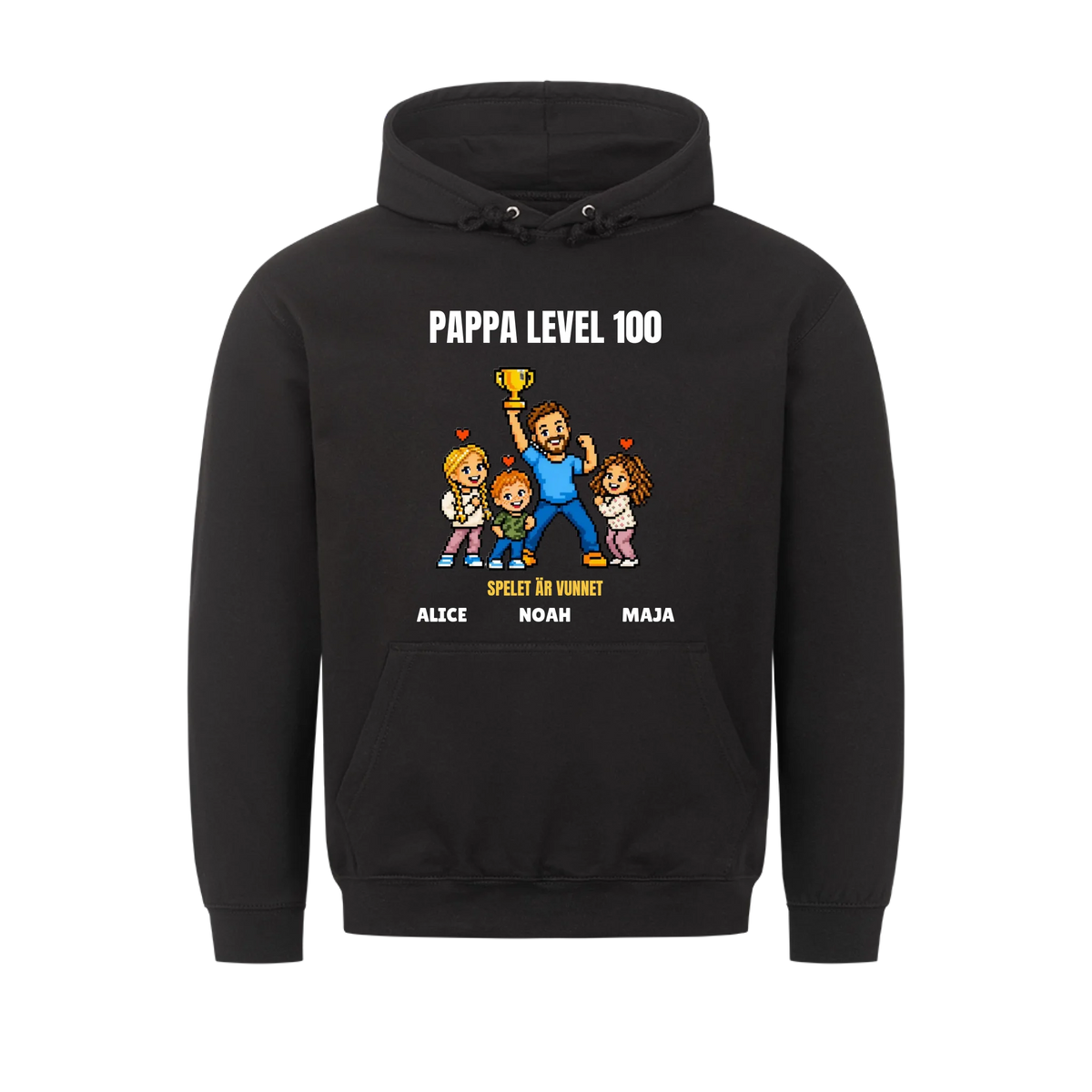 Pappa level 100 t-shirt med ditt foto i pixelstil och barnens namn. Rolig present till pappa