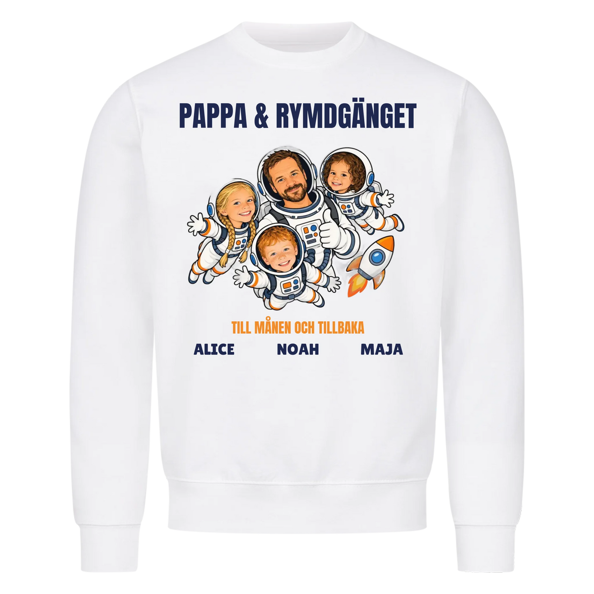 Pappa och rymdgänget t-shirt med ditt foto som tecknade astronauter och barnens namn. Personlig present till pappa