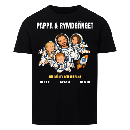 Pappa och rymdgänget t-shirt med ditt foto som tecknade astronauter och barnens namn. Personlig present till pappa