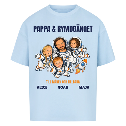 Pappa och rymdgänget t-shirt med ditt foto som tecknade astronauter och barnens namn. Personlig present till pappa