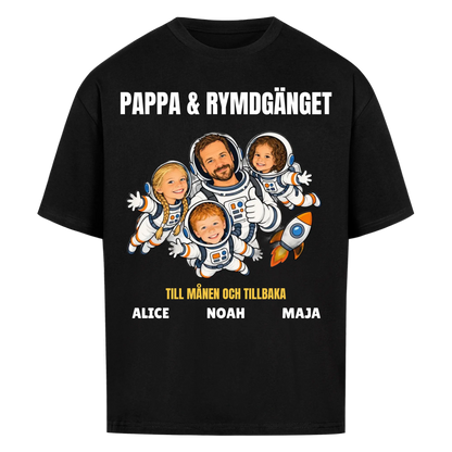 Pappa och rymdgänget t-shirt med ditt foto som tecknade astronauter och barnens namn. Personlig present till pappa