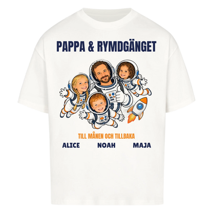 Pappa och rymdgänget t-shirt med ditt foto som tecknade astronauter och barnens namn. Personlig present till pappa