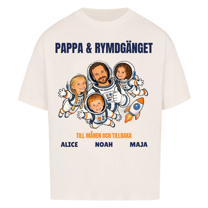 Pappa och rymdgänget t-shirt med ditt foto som tecknade astronauter och barnens namn. Personlig present till pappa