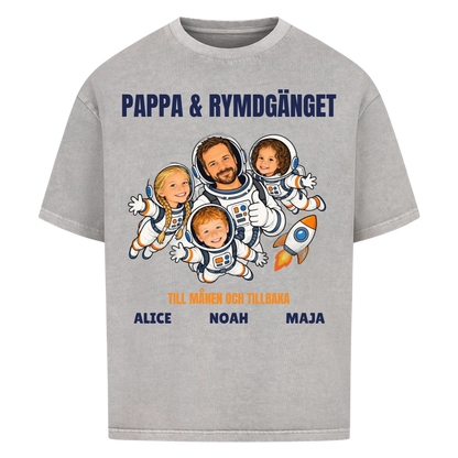 Pappa och rymdgänget t-shirt med ditt foto som tecknade astronauter och barnens namn. Personlig present till pappa