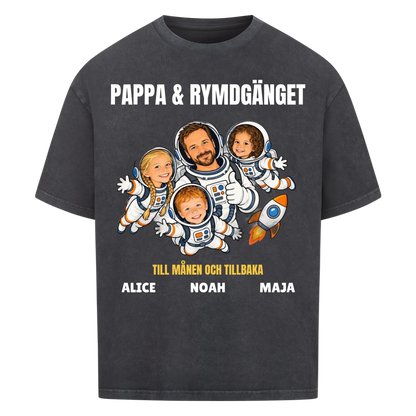 Pappa och rymdgänget t-shirt med ditt foto som tecknade astronauter och barnens namn. Personlig present till pappa