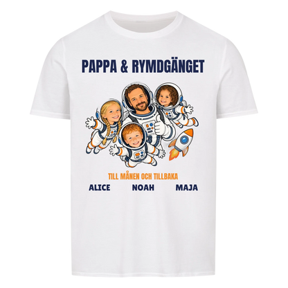 Pappa och rymdgänget t-shirt med ditt foto som tecknade astronauter och barnens namn. Personlig present till pappa