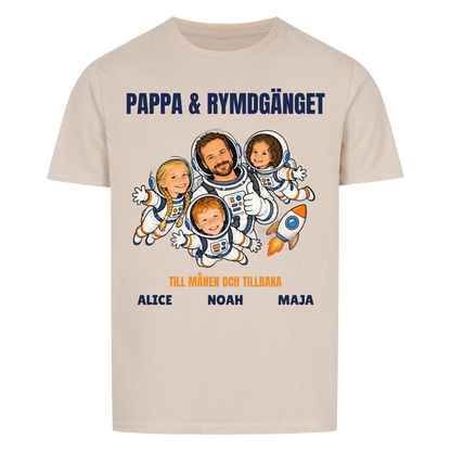 Pappa och rymdgänget t-shirt med ditt foto som tecknade astronauter och barnens namn. Personlig present till pappa