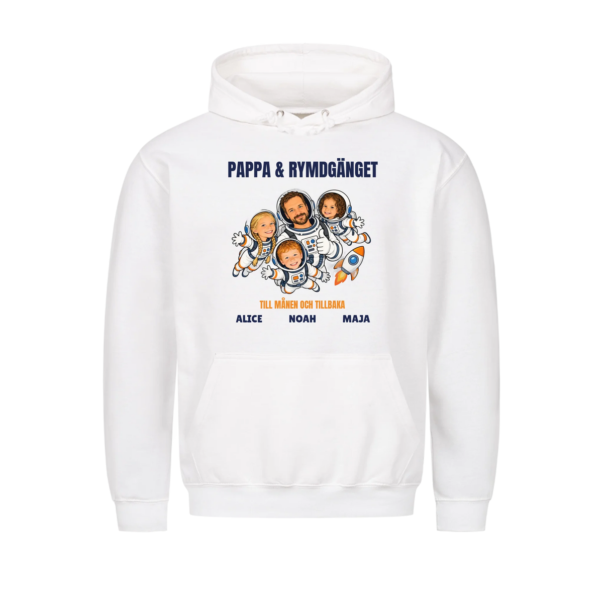 Pappa och rymdgänget t-shirt med ditt foto som tecknade astronauter och barnens namn. Personlig present till pappa