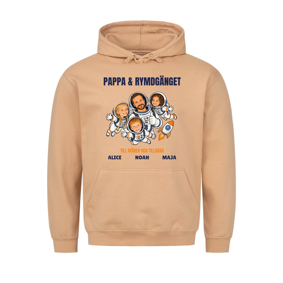 Pappa och rymdgänget t-shirt med ditt foto som tecknade astronauter och barnens namn. Personlig present till pappa