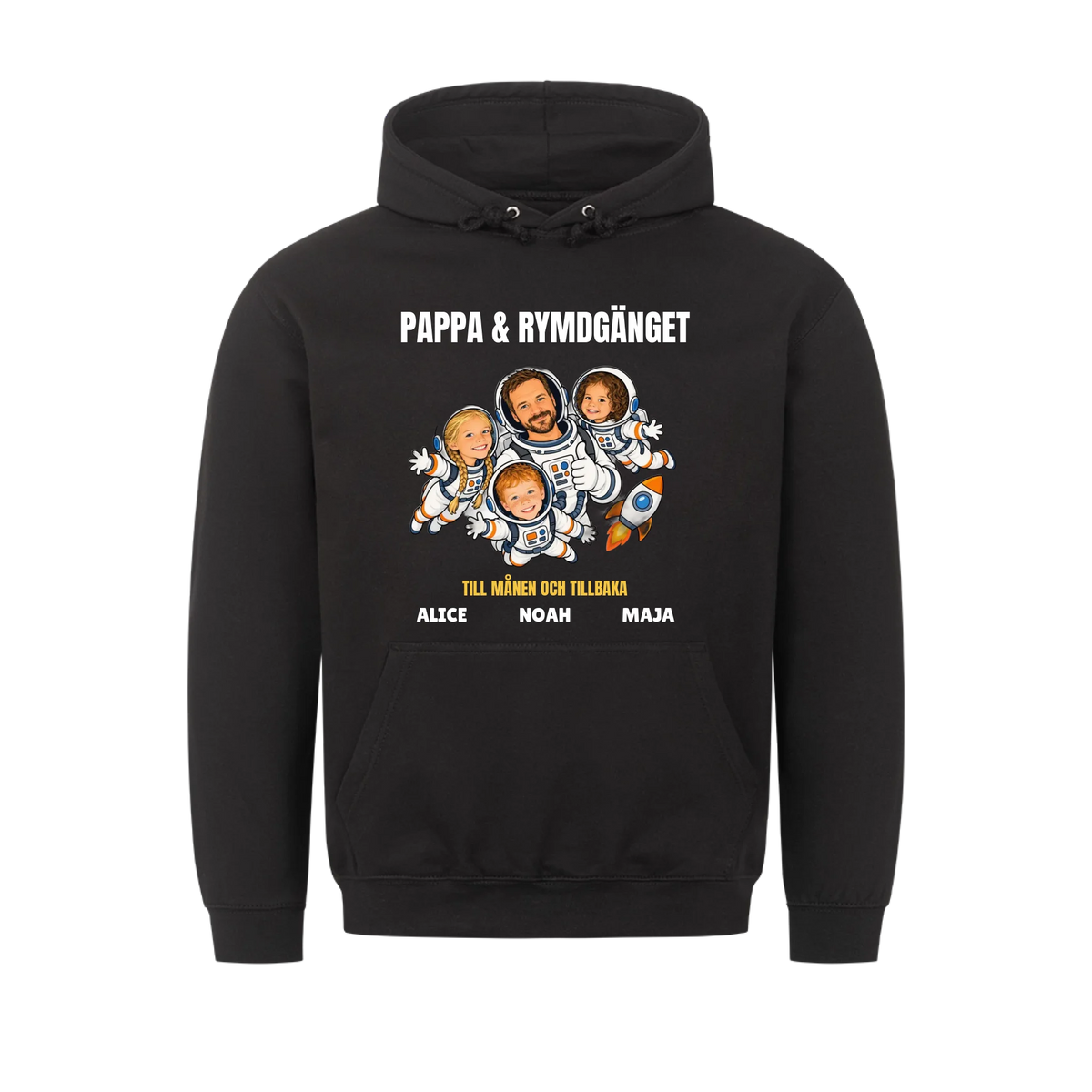 Pappa och rymdgänget t-shirt med ditt foto som tecknade astronauter och barnens namn. Personlig present till pappa
