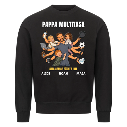 Pappa multitask t-shirt med ditt foto som tecknad pappa med åtta armar och barnens namn. Rolig present till pappa