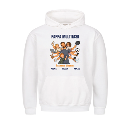 Pappa multitask t-shirt med ditt foto som tecknad pappa med åtta armar och barnens namn. Rolig present till pappa