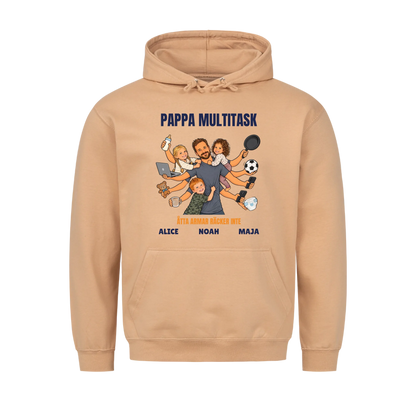 Pappa multitask t-shirt med ditt foto som tecknad pappa med åtta armar och barnens namn. Rolig present till pappa