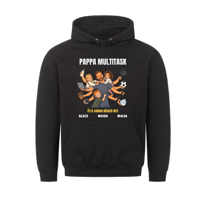 Pappa multitask t-shirt med ditt foto som tecknad pappa med åtta armar och barnens namn. Rolig present till pappa