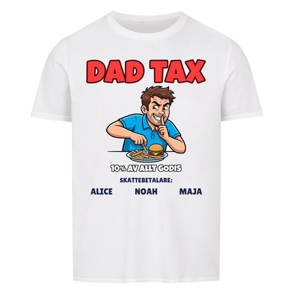 Dad Tax t-shirt med ditt foto som tecknad pappa och barnens namn. Rolig present till pappa