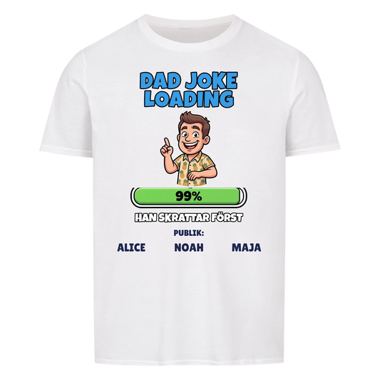 Dad Joke Loading t-shirt med ditt foto som tecknad pappa och barnens namn. Rolig present till pappa