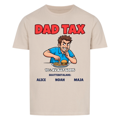 Dad Tax t-shirt med ditt foto som tecknad pappa och barnens namn. Rolig present till pappa