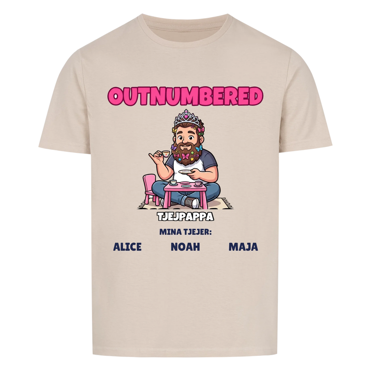 Girl Dad t-shirt med ditt foto som tecknad pappa och döttrarnas namn. Personlig present till pappa