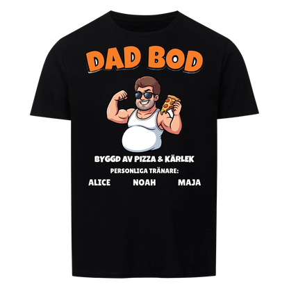 Dad Bod t-shirt med ditt foto som tecknad pappa och barnens namn. Rolig present till pappa