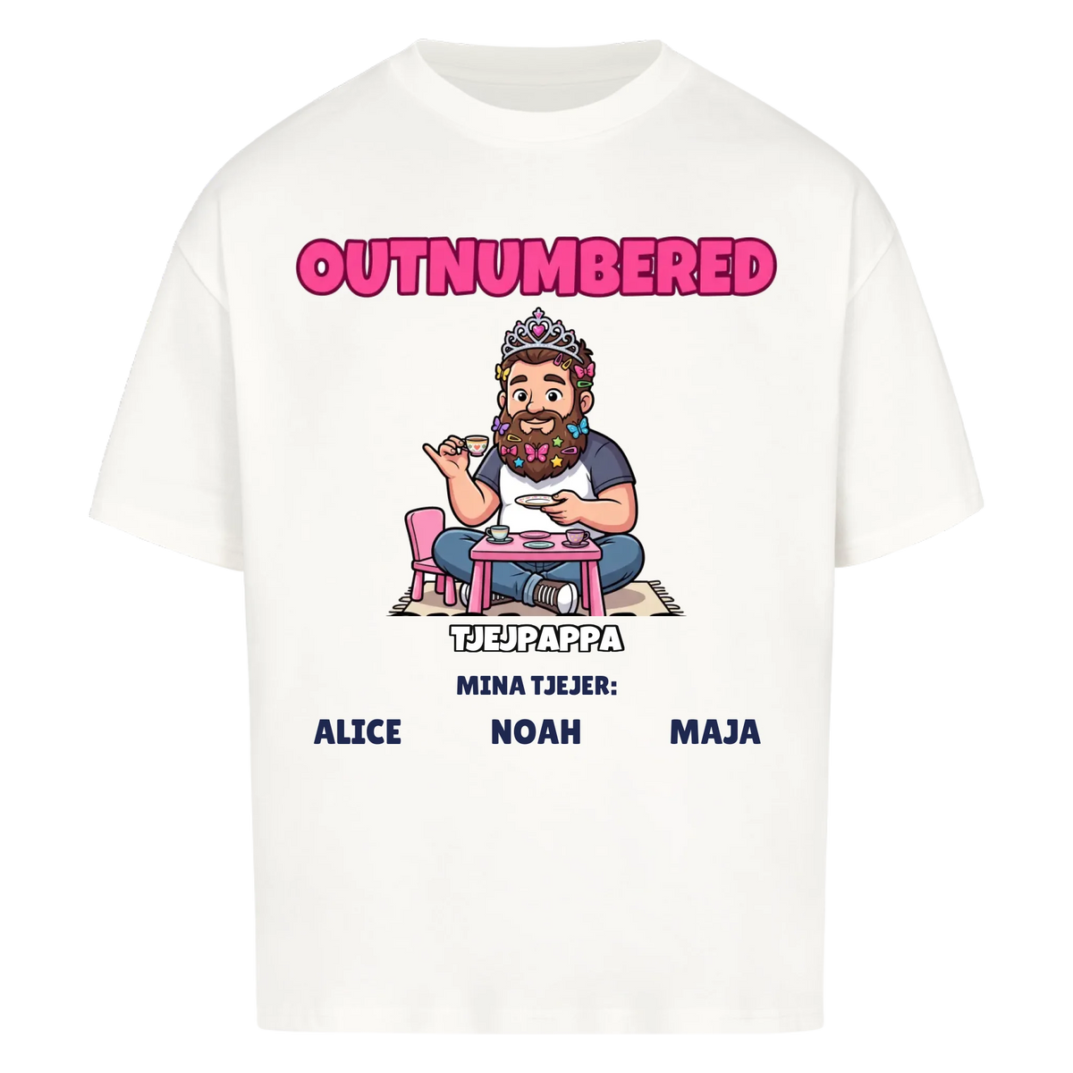 Girl Dad t-shirt med ditt foto som tecknad pappa och döttrarnas namn. Personlig present till pappa