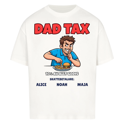 Dad Tax t-shirt med ditt foto som tecknad pappa och barnens namn. Rolig present till pappa