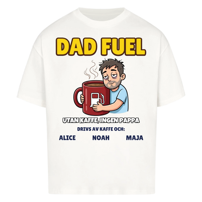 Dad Fuel t-shirt med ditt foto som tecknad pappa och barnens namn. Rolig present till pappa