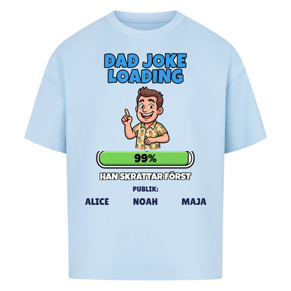 Dad Joke Loading t-shirt med ditt foto som tecknad pappa och barnens namn. Rolig present till pappa