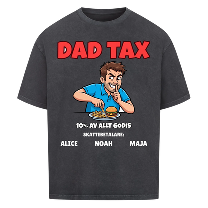 Dad Tax t-shirt med ditt foto som tecknad pappa och barnens namn. Rolig present till pappa