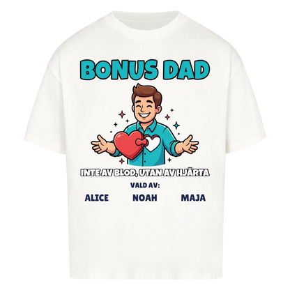 Bonus Dad t-shirt med ditt foto som tecknad bonuspappa och barnens namn. Personlig present till bonuspappa