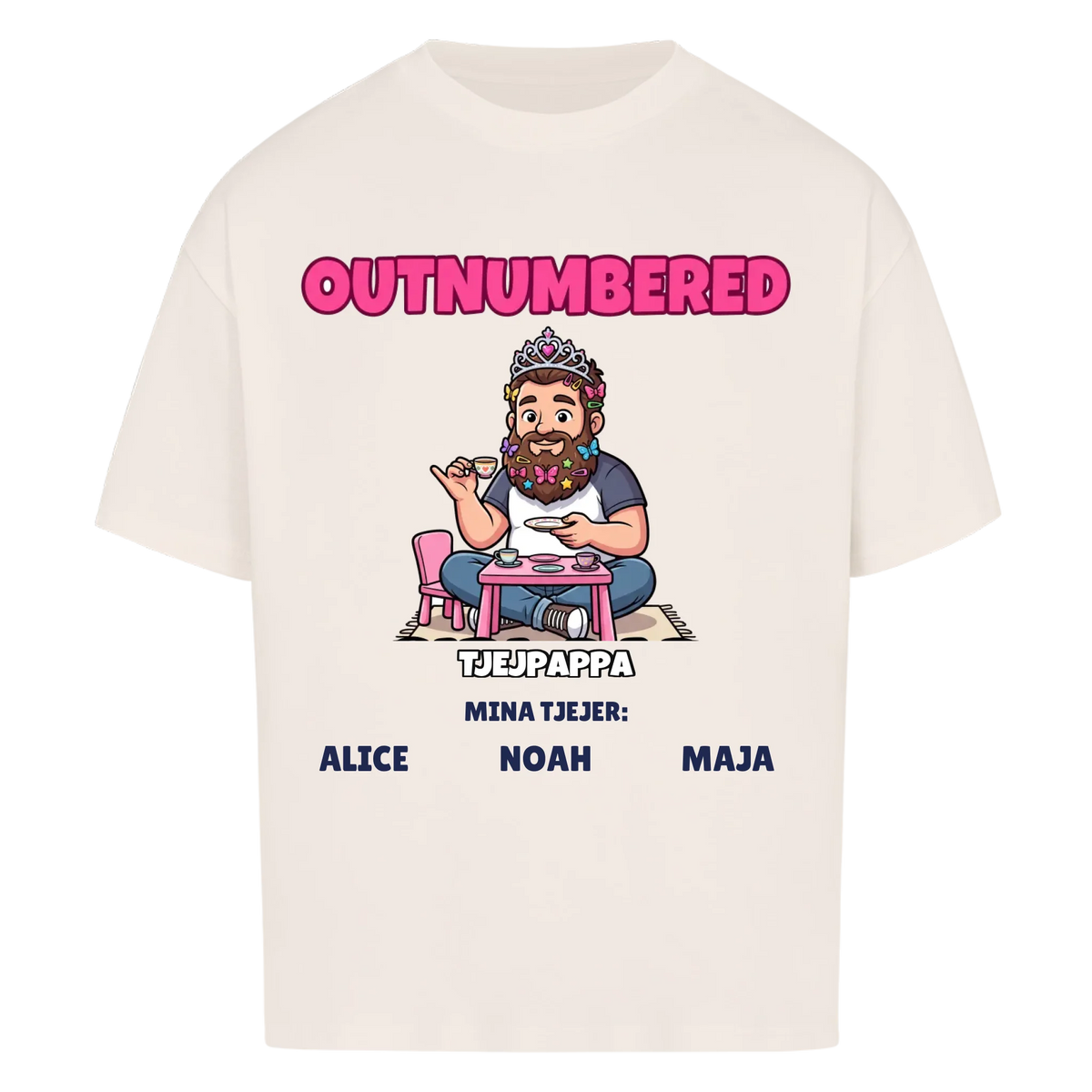 Girl Dad t-shirt med ditt foto som tecknad pappa och döttrarnas namn. Personlig present till pappa