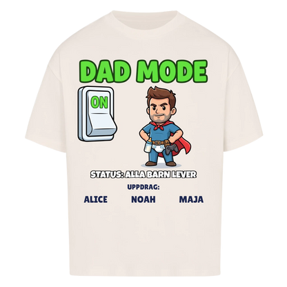 Dad Mode t-shirt med ditt foto som tecknad superpappa och barnens namn. Rolig present till pappa