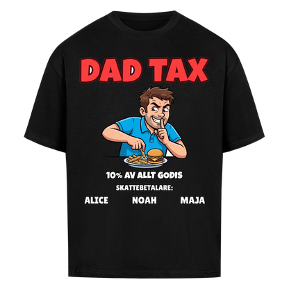 Dad Tax t-shirt med ditt foto som tecknad pappa och barnens namn. Rolig present till pappa