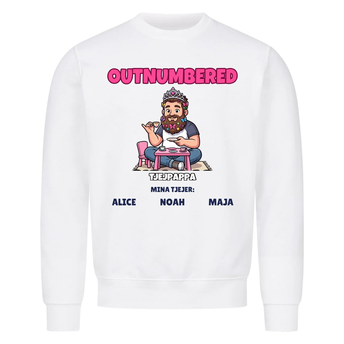 Girl Dad t-shirt med ditt foto som tecknad pappa och döttrarnas namn. Personlig present till pappa