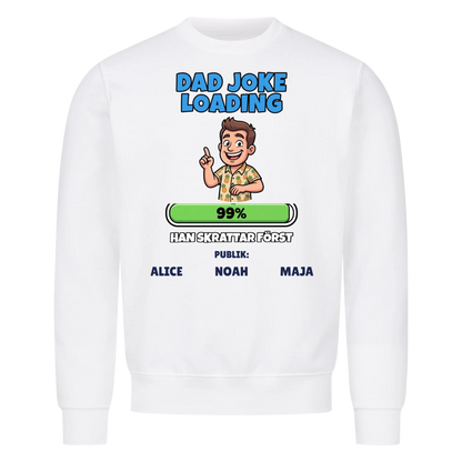 Dad Joke Loading t-shirt med ditt foto som tecknad pappa och barnens namn. Rolig present till pappa