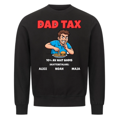Dad Tax t-shirt med ditt foto som tecknad pappa och barnens namn. Rolig present till pappa