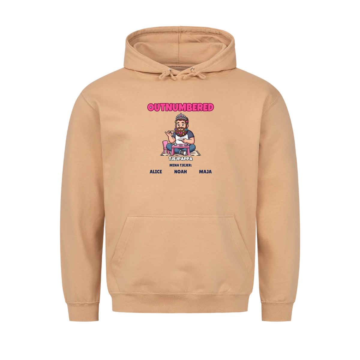 Girl Dad t-shirt med ditt foto som tecknad pappa och döttrarnas namn. Personlig present till pappa